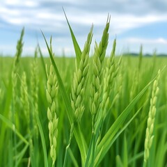 Obraz premium Lush Green Rice Paddy Field
