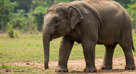 Fototapeta premium Adorable Baby Elephant in Lush Green Habitat