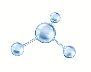 Rotating collagen molecule realistic vector illustration. Chemical structure consists of blue spheres 3d object on white background