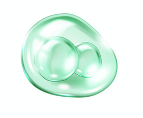 Collagen molecules inside green transparent bubble realistic vector illustration. Skincare product ingredient 3d object on white background