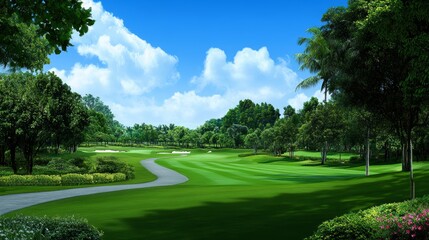 Serene Golf Course Landscape Under Sunny Skies