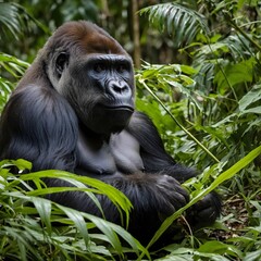 Obraz premium Serenity in the Wild: Cross River Gorilla Taking a Rest in the Forest