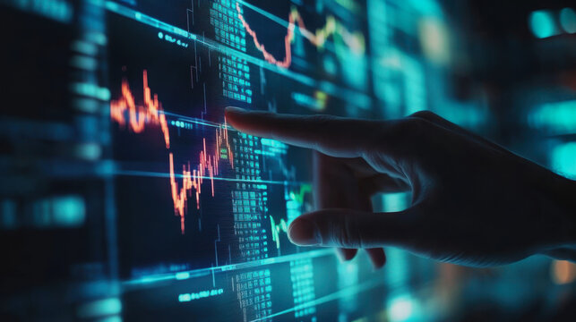 hand touchscreen, Stock market or forex trading graph finance and investment concept.