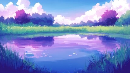 Obraz premium Serene Lakeside Summer Scene Peaceful Reflections