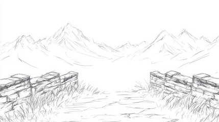 Serene Mountain Path Stone Walls and Grassy Meadow