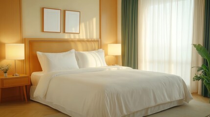 Sunlit Hotel Room with Comfortable King-Size Bed