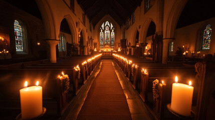 Fototapeta premium Candlelit procession during Candlemas celebration in a historic church