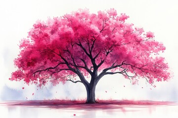 Obraz premium Vibrant Pink Blossom Tree Under Soft Sky with Gentle Hues