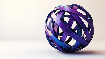 Abstract Purple Blue Sphere Interwoven Metallic Bands Modern Design