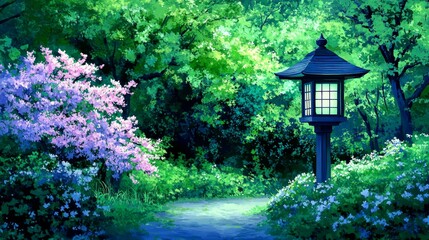 Serene Night Garden Path Illuminated Lantern
