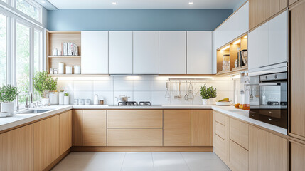 Fototapeta premium kitchen in a modern style with a lot of cabinets