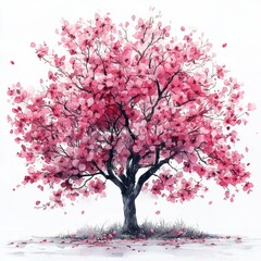 Vibrant Pink Flowering Tree in Bloom Against Soft Background