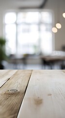 Rustic Wooden Tabletop Brightly Lit Interior Background. AI Generated