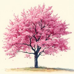 Naklejka premium Vibrant Pink Blossom Tree in Serene Nature Setting