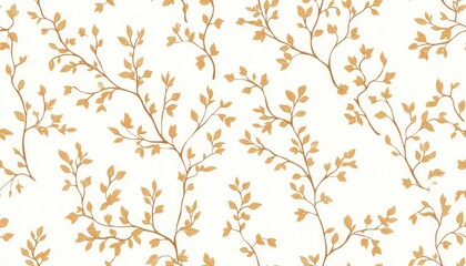 A seamless pattern of delicate golden branches and leaves on a light background.