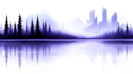 Fototapeta premium Serene Purple Cityscape Reflection on Still Lake