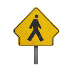 Pedestrian Crossing Caution Sign in Yellow Background Isolated on transparent background
