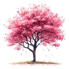 Fototapeta premium Delicate Pink Blossom Tree Surrounded by Gentle Grass Landscape