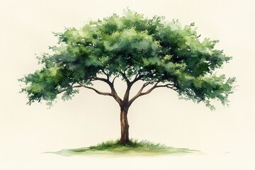 Lush Green Tree Illustration with Watercolor Style and Soft Background