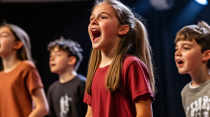 Fototapeta premium International School Students Singing and Dancing in Musical Rehearsal