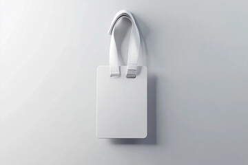 3D Rendering of a blank white ID card on a black lanyard against a neutral background