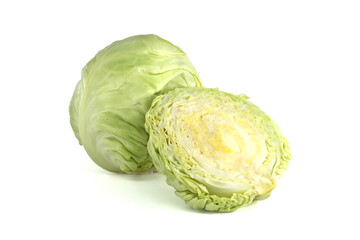 Fresh Green Cabbage with Halved Interior Revealing Crisp Layers