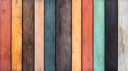 Vibrant and Weathered Wooden Planks Showcasing a Spectrum of Colors in Perfect Harmony Together. Woodwork, Craftsmanship, Restoration Concept