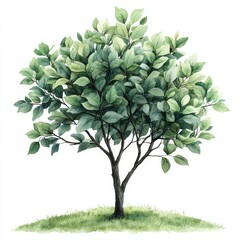 Lush Green Tree with Vibrant Leaves on a Soft Grass Background