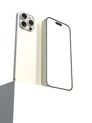 Smartphone closeup with blank screens display isolated on background. Mobile phone digital mockups on podium template for presentation branding, ads, UI, UX interface, website, gadget presenting