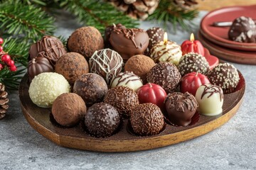 luxe chocolate truffles with heart-shaped tray and lovely candles