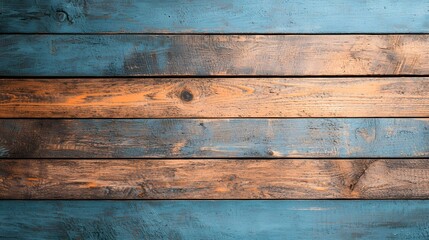 A Stunning Display of Weathered Wooden Planks with Vibrant Blue and Warm Brown Tones of Character. Woodwork, Craftsmanship, Restoration Concept