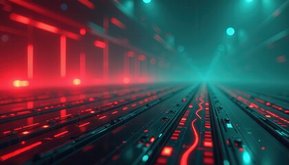 Futuristic Neon Cityscape at Night: Long Exposure Highway with Red and Blue Lights