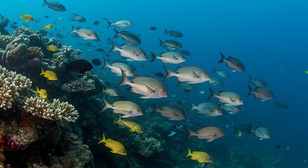 Stunning School of Fish Reef Scene Underwater Photography