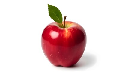 Red Apple Single Green Leaf White Background Fresh Fruit