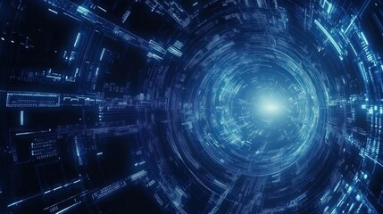Obraz premium Data stream tunnel, digital space travel, futuristic background, technology concept, website banner