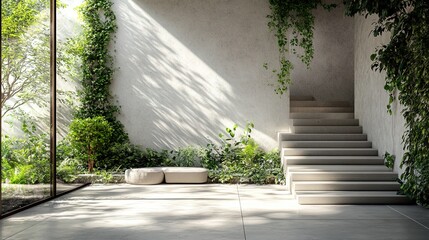 Modern indoor space with white wall and plant in minimalist decor 