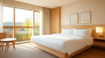 Serene Hotel Room with Autumn View