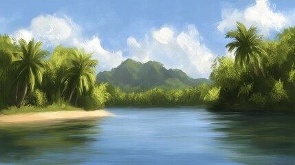 Serene Tropical Island Lagoon Paradise Landscape