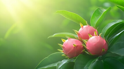 Three Dragon Fruits on Branch