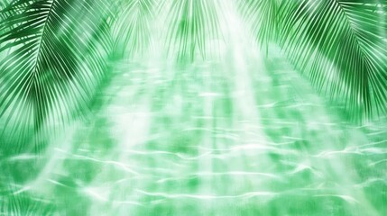 Serene Tropical Poolside Scene with Palm Fronds and Sunlight