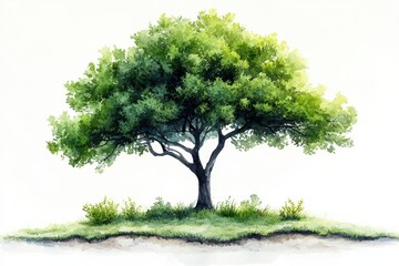 Fototapeta premium Lush Green Tree with Vibrant Foliage and Grass Background