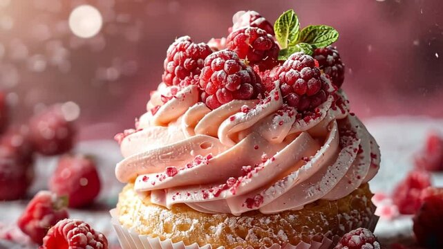 Delicious Raspberry Cupcake with Powdered Sugar