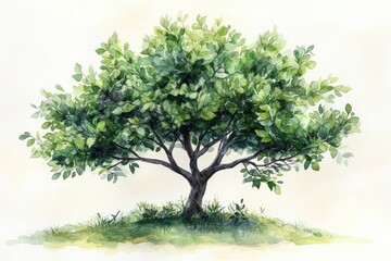 Obraz premium Lush Green Tree Illustration with Watercolor Style and Soft Background
