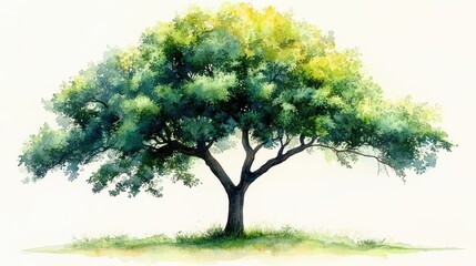 Fototapeta premium Lush Green Tree with Vibrant Foliage in Artistic Watercolor Style