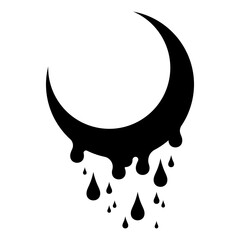 Fototapeta premium Moon with dripping slime. T-shirt print for Horror and Halloween, black silhouette. Vector illustration isolated on white background.