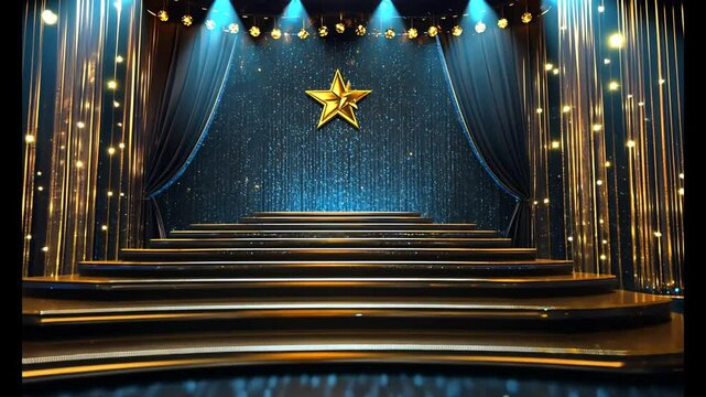 Elegant stage with golden star and shimmering backdrop for special event or award show