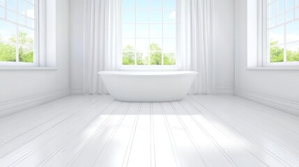 Serene White Bathroom Interior with Freestanding Tub