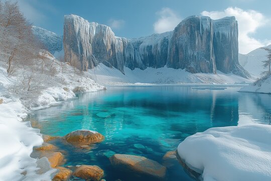 Ice Formations on the Rocky Coast of Kuj with Dramatic Views