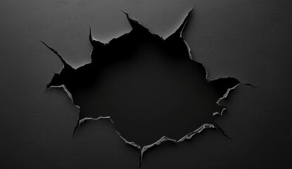 Dark hole ripped in black surface.