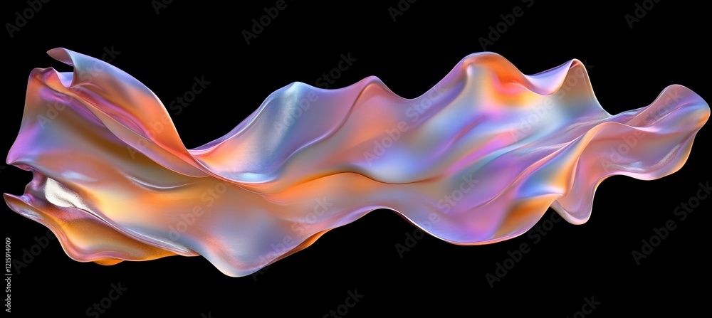 Aufkleber abstract iridescent flowing fabric wave on black background.